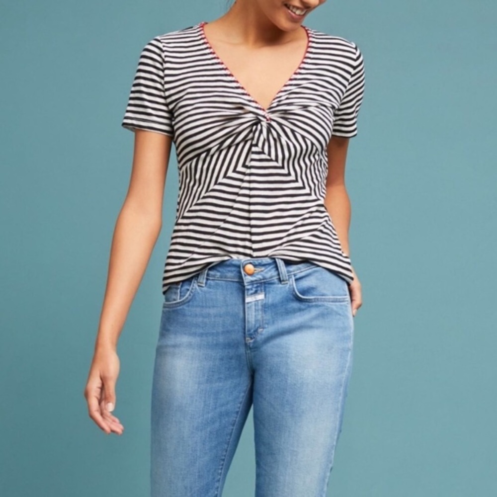Anthro Striped Twist V-Neck Ett:Twa Top